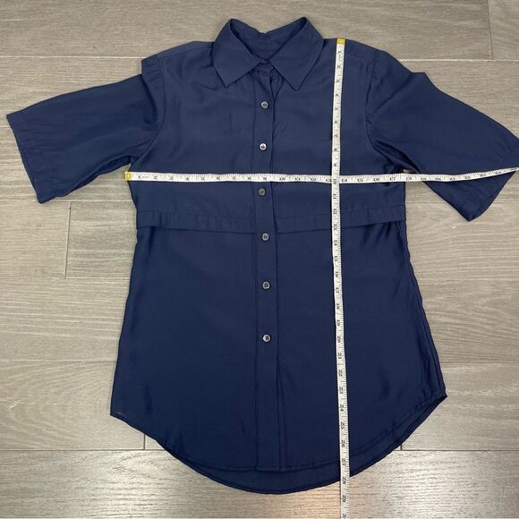 Kal Rieman Navy Blue Blouse Button Down Shirt Short Sleeve Size 2 Made in USA - Picture 14 of 16